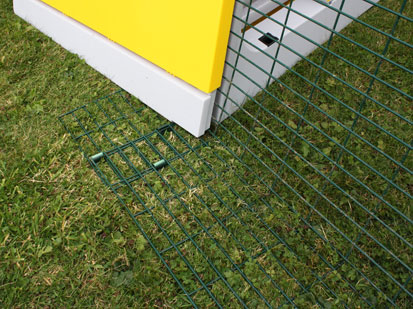 Photo showing the Eglu Go's anti-tunneling plate