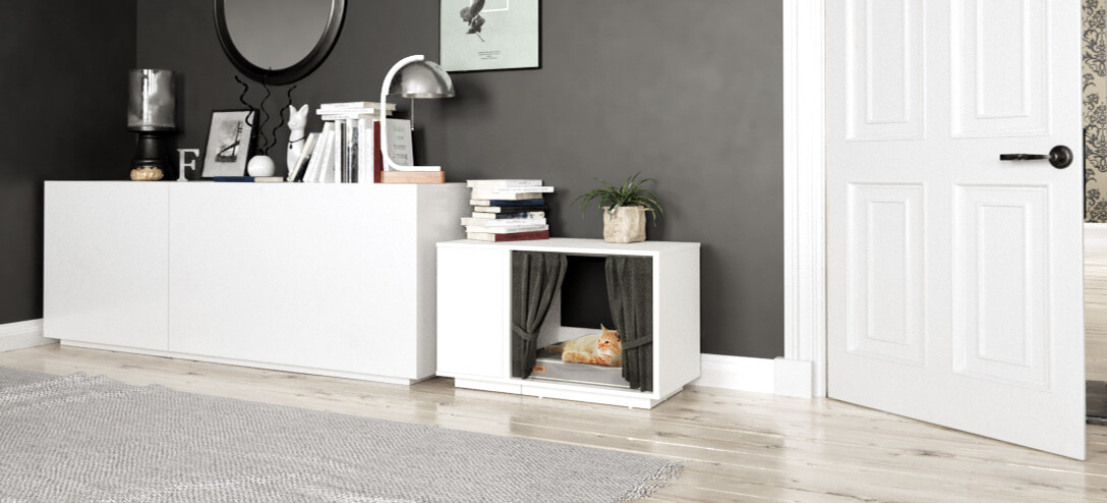 Un lit pour chat Maya Nook dans un salon moderne Un lit pour chat Maya Nook dans un salon moderne
