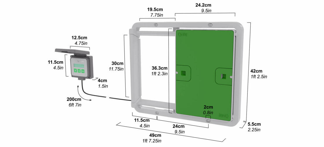 Dimensions de l'ouvre-porte automatique pour poulailler