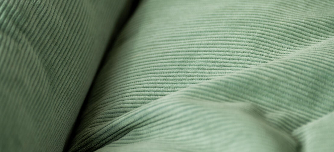 Gros plan de la texture du velours côtelé sur le nid de mousse du lit pour chien en velours côtelé.
