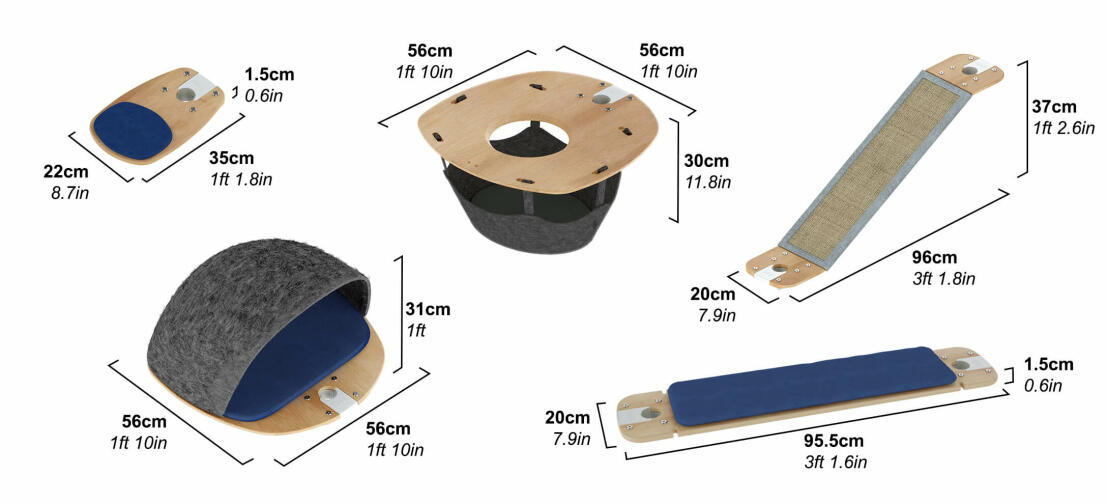 Accessoires pour arbre à chat d'intérieur personnalisable du sol au plafond dimensions