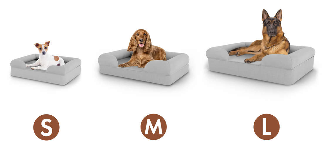 Le lit pour chien Bolster existe en trois tailles différentes.