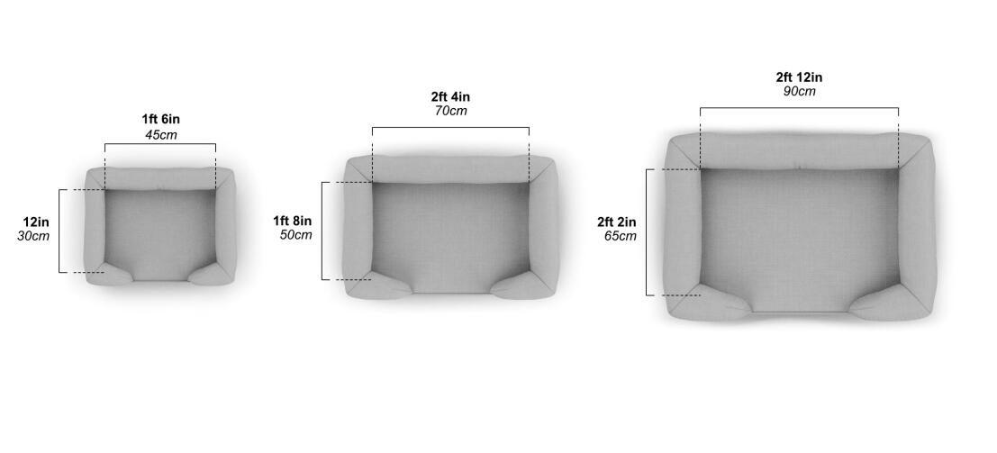 Omlet dimensions du lit pour chien à traverses en mousse à mémoire de forme en petit, moyen et grand modèle Omlet dimensions du lit pour chien à traverses en mousse à mémoire de forme en petit, moyen et grand modèle