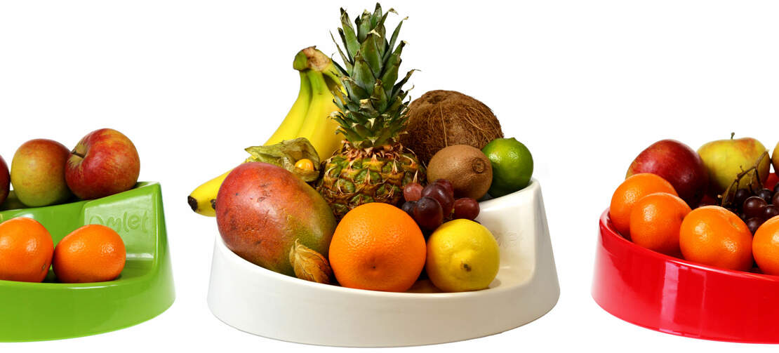 La coupe à fruits rollabowl en trois couleurs - vert, blanc et rouge La coupe à fruits rollabowl en trois couleurs - vert, blanc et rouge