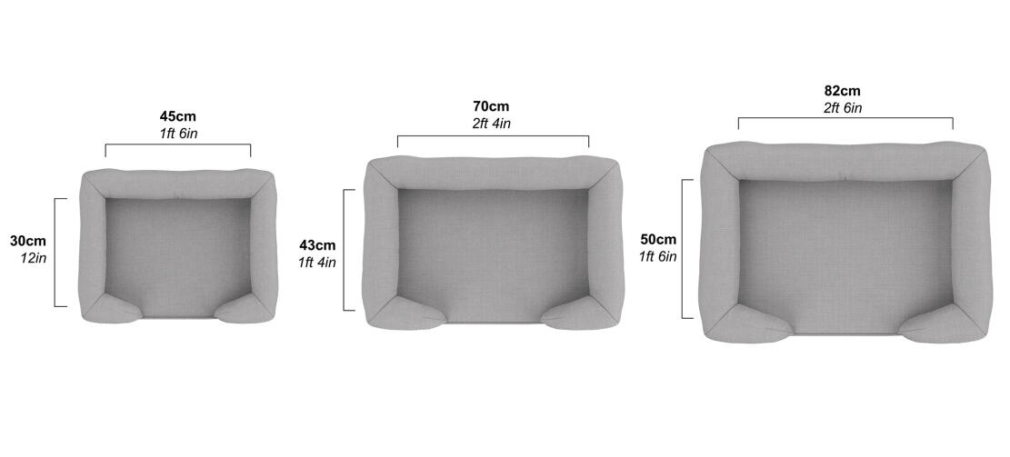 Omlet dimensions du lit pour chien à traverses en mousse à mémoire de forme en petit, moyen et grand modèle Omlet dimensions du lit pour chien à traverses en mousse à mémoire de forme en petit, moyen et grand modèle