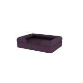 Un lit pour chien en forme de traversin violet.
