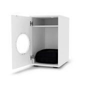 Maison d'intérieur pour chats avec mobilier noir Maya donut bed pour chats intérieur avec porte ouverte