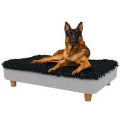 Chien berger allemand assis sur le grand lit surélevé pour chien Topology 