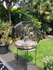 Geo cage à oiseaux avec cage noire et base crème dans le jardin