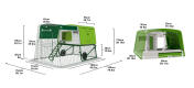 Vert Eglu Cube poulailler avec dimensions sur fond blanc.