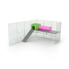 Plate-forme pour lapins Zippi avec un abri et un tunnel de jeu pour lapins de garenne