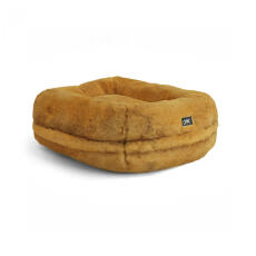 Omlet Lux ury super soft donut cat bed in butterscotch yellow colour