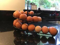 Un oeuf de poule en noir assorti à mon plan de travail 