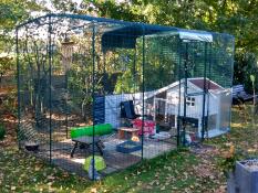 Un espace de vie pour les poulets, couvert et protégé par un poulailler.