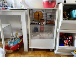 Une cage à hamster blanche dans une chambre d'enfant