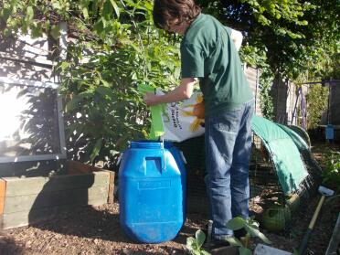 Tam chargeant le bac avec de délicieux aliments biologiques