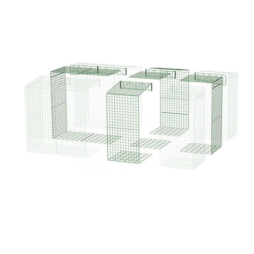 Un diagramme d'un couloir d'entrée avec maillage au sol passant d'un 3x2x2 à un 4x3x2