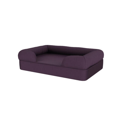 Un lit pour chien en mousse à mémoire de forme, violet foncé.