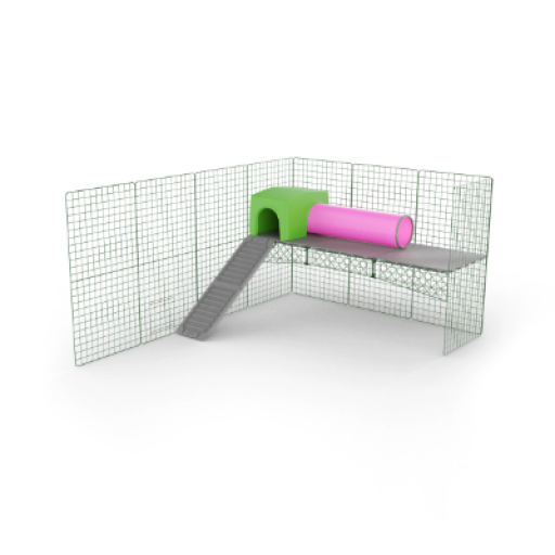 Plate-forme pour lapins Zippi avec un abri et un tunnel de jeu pour lapins de garenne
