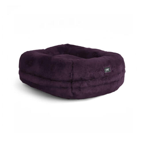 Omlet Lux ury super soft donut cat bed in fig purple colour