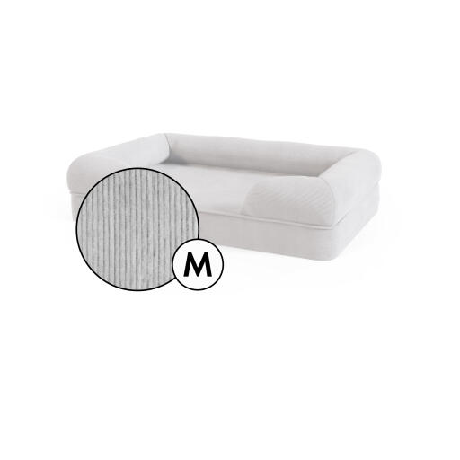 Lit de traversin moyen pour chien en velours côtelé de couleur gris galet par Omlet.
