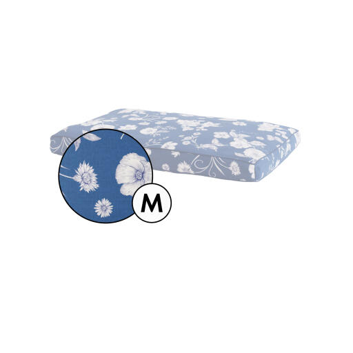 Coussin moyen pour chien en porcelaine imprimée bleu fleuri gardenia par Omlet.