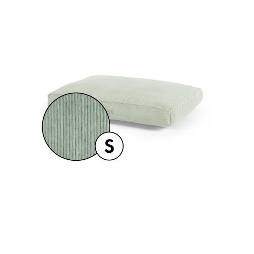 Petit coussin pour chien en velours côtelé vert mousse Omlet.