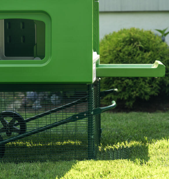 vue latérale d’un poulailler eglu cube dans un jardin