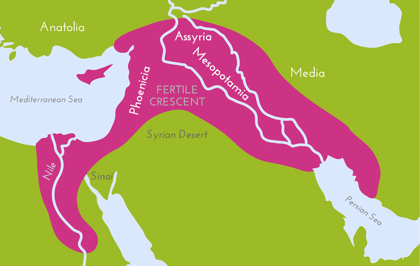 A crescent shaped area of fertile land around Egypt and Syria