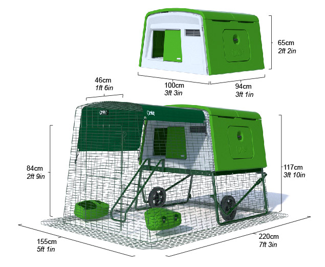 Les dimensions du poulailler Eglu Cube vert.