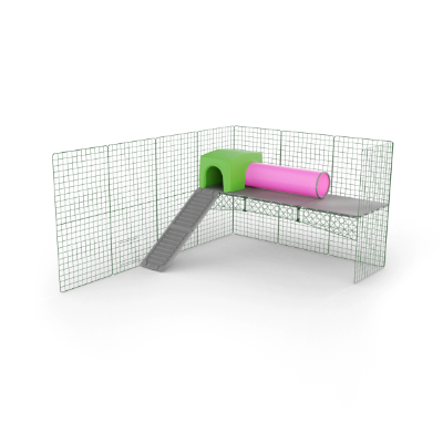 Plateformes Zippi pour lapins – pack de 3 panneaux avec abri vert et tunnel Zippi