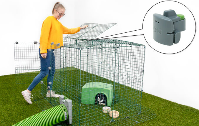 Le verrou pour accès facile pour parc Zippi est conçu pour transformer tout panneau de grille en porte ou chatière pour faciliter l’accès à vos animaux.